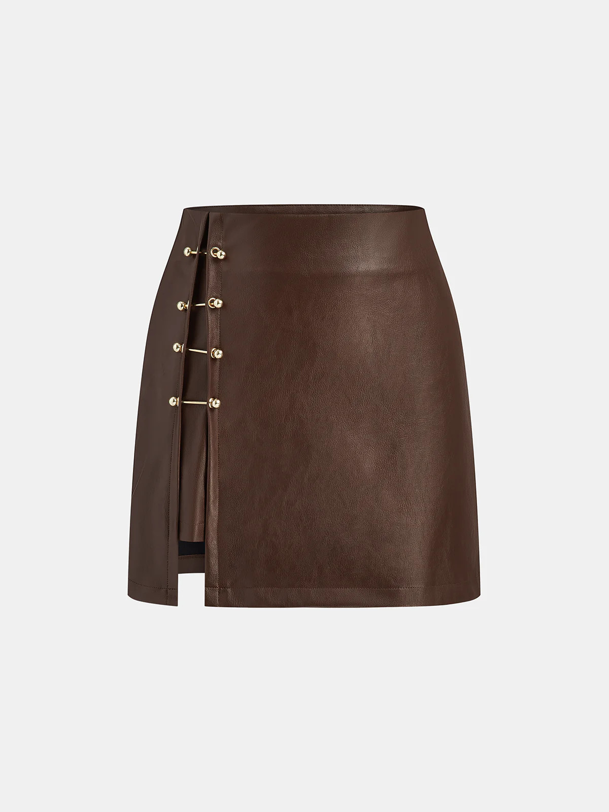 PU Leather Metal Detail Mini Skirt | Commense