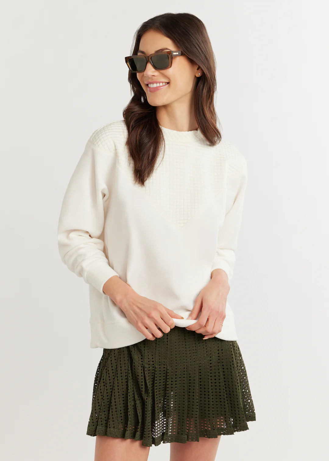 Saratoga Pullover in Vello/Waffle (Cream) | Dudley Stephens