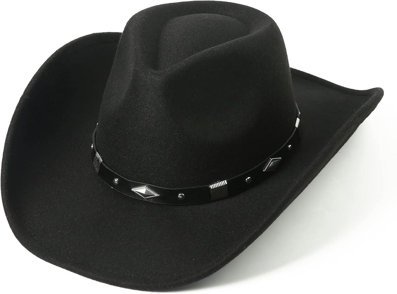 Lanzom Women Men Classic Felt Wide Brim Western Cowboy Cowgirl Hat with Belt Buckle | Amazon (US)