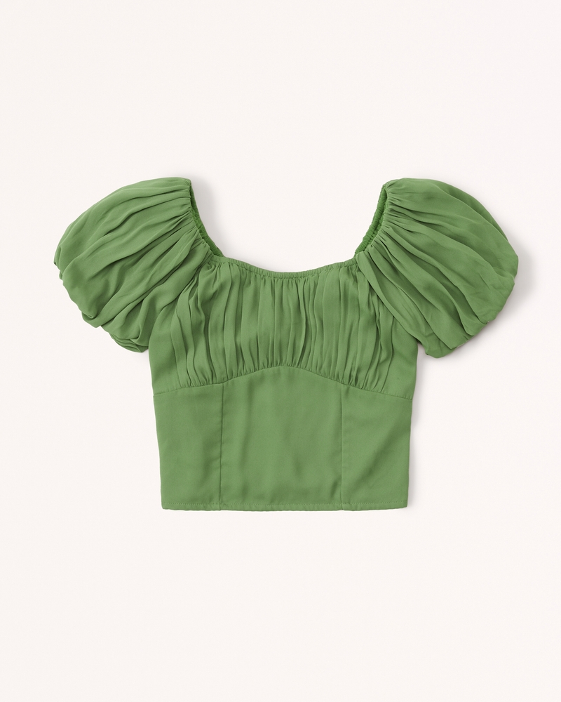 Ruched Puff Sleeve Scoopneck Top | Abercrombie & Fitch (US)
