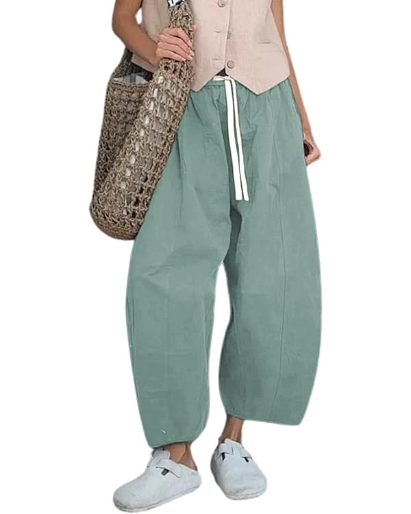 Xiaoxuemeng Barrel Jeans Women Cropped Cotton Wide Leg Pants High Waisted Denim Pants with Pocket... | Amazon (US)