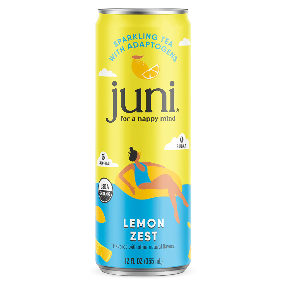 Juni Sparkling Tea with Adaptogens | Lemon Flavor | 12-Pack | Drink Juni