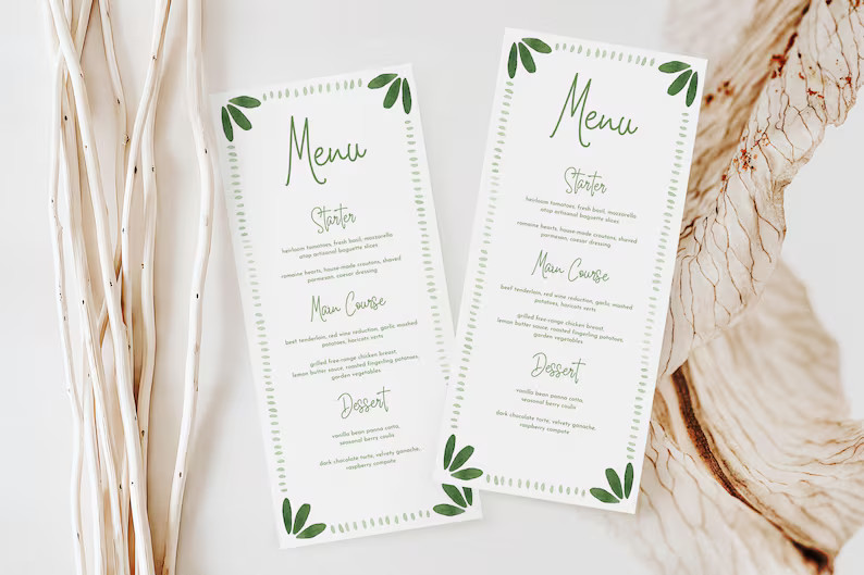 Art Deco Sage Green Watercolor Wedding Menu Template Whimsical Printable Menu & Place Card Hand P... | Etsy (US)
