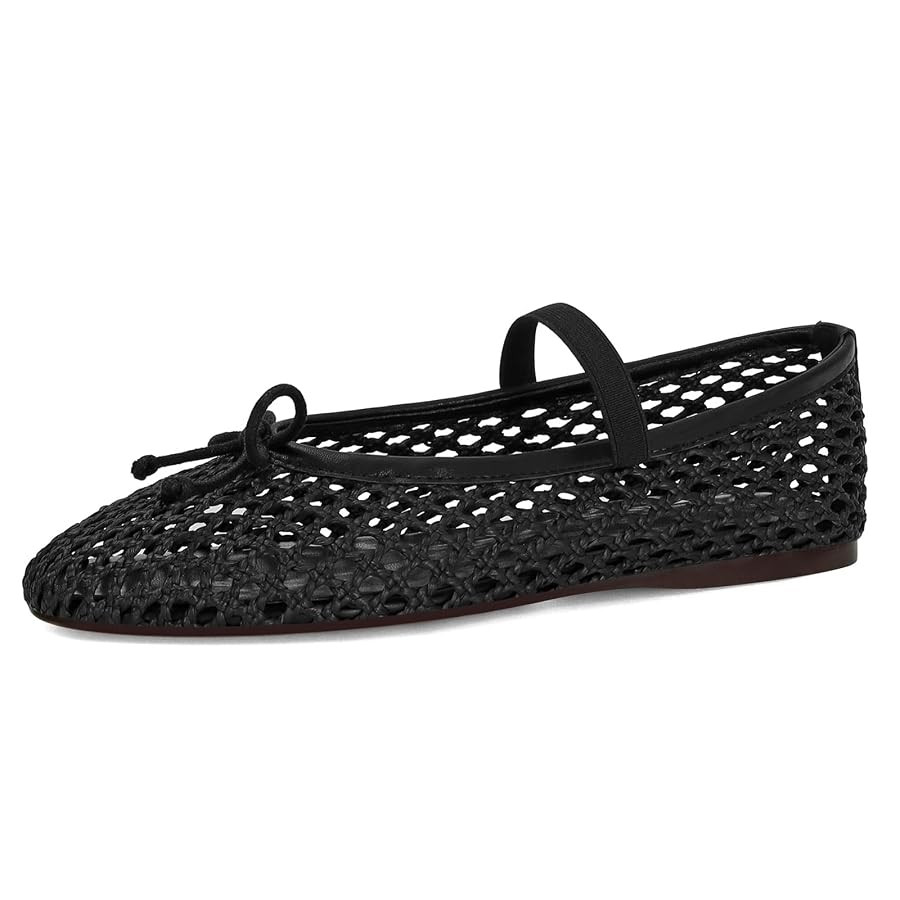 Woven Ballet Flats for Women Cute Raffia Mary Janes Bow Elastic Strap Summer Straw Comfortable Ca... | Amazon (US)