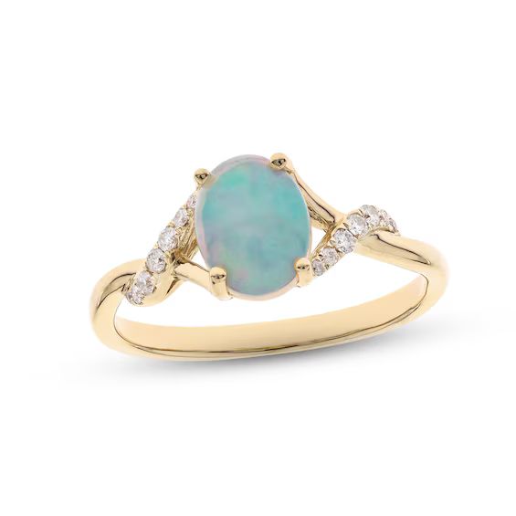 Opal & Diamond Ring 1/15 ct tw Round-cut 10K Yellow Gold | Kay Jewelers