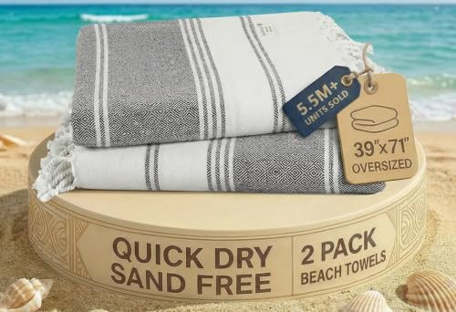 LANE LINEN Beach Towel, 2 Pack Beach Towels Oversized, 39"x71", Quick Dry Pool Towels for Adults, Absorbent Sandproof, Lightweight Travel Beach Towel - Ebony | Amazon (US)
