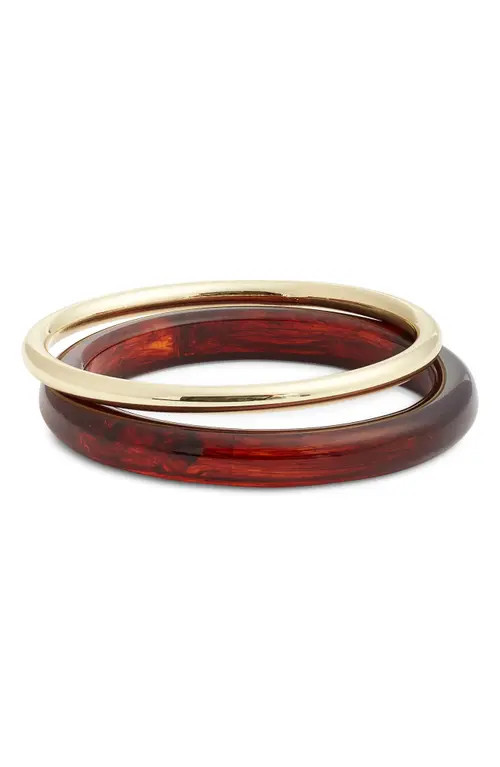 Nordstrom Set of 2 Resin & Metal Bangles in Brown- Gold at Nordstrom | Nordstrom