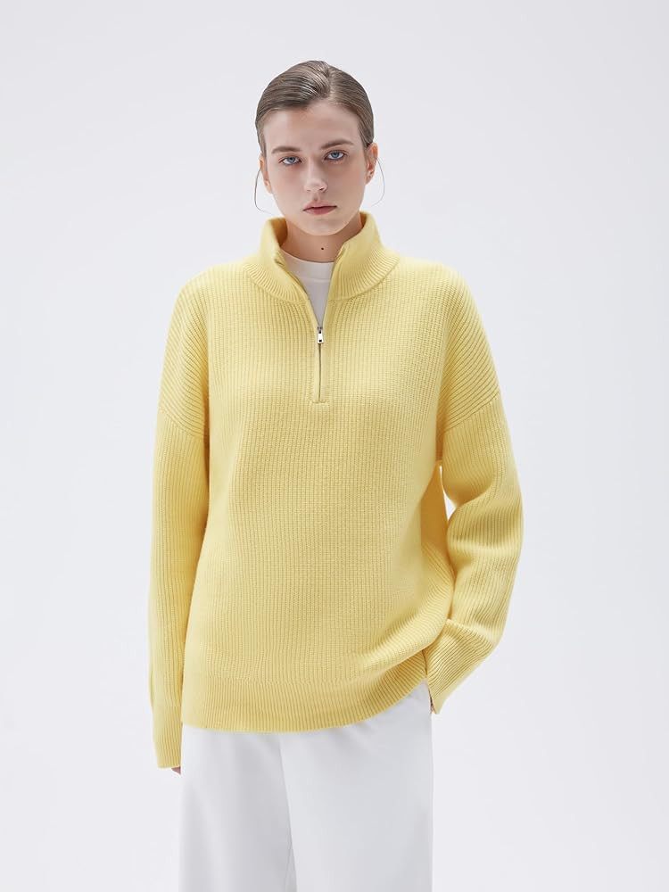SUUKSESS Women Cashmere Blend Oversized Quarter Zip Pullover Sweater Long Sleeve Collared Ribbed ... | Amazon (US)