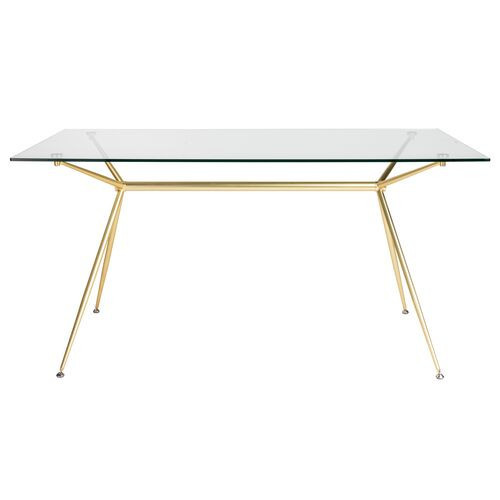 Flynn 60" Dining Table/Desk - Brushed Gold/Clear | Dinner Table, Family Table | One Kings Lane