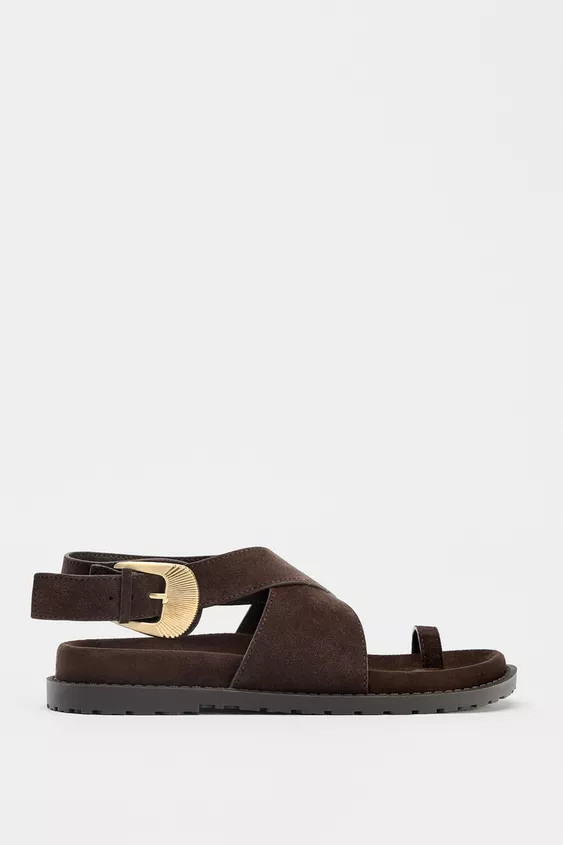 SPLIT SUEDE TOE POST BUCKLE SANDALS | Zara US