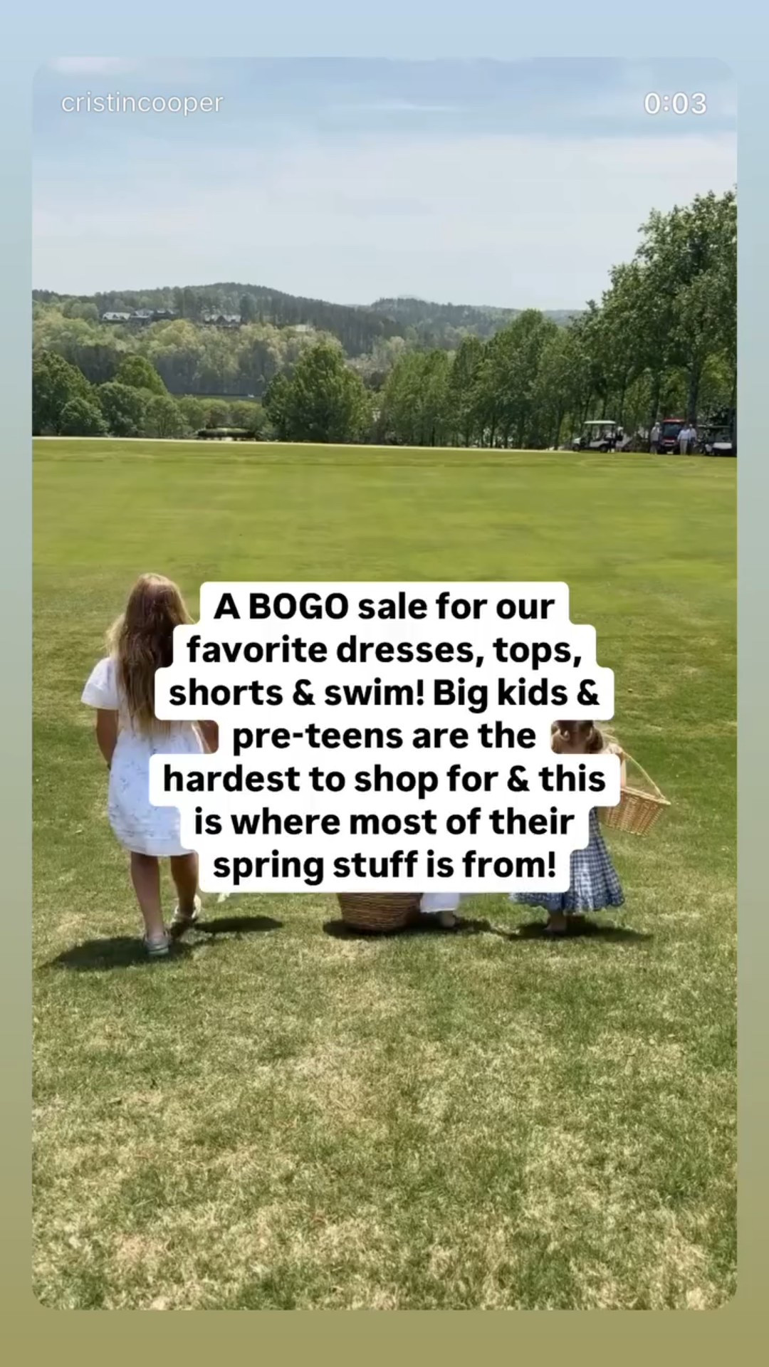 A BOGO sale for our favorite dresses, tops, shorts & swim! Big kids & pre-teens are the hardest to shop for & this is where most of their spring stuff is from!