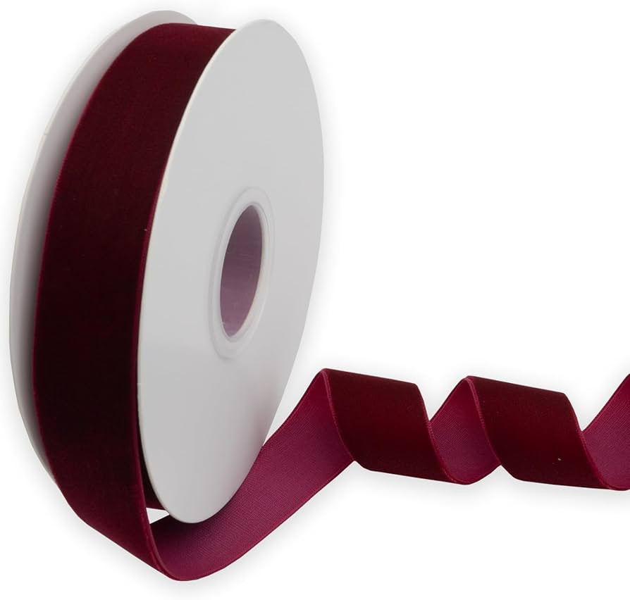 XMRIBBON Wine Velvet Ribbon Single Sided, 1 Inch by 10 Yards Spool | Amazon (US)