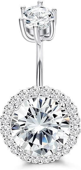 Sllaiss CZ Halo Belly Button Rings for Women 925 Sterling Silver 14G Belly Rings Round Cubic Zirc... | Amazon (US)