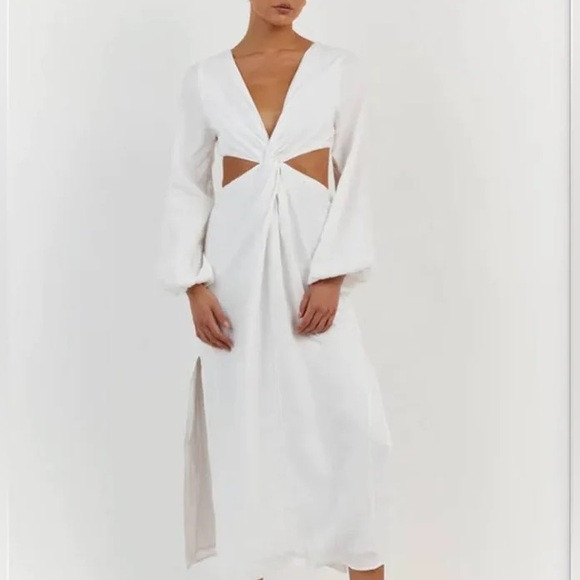 DISSH Tina White Linen Twist Midi Dress | Poshmark