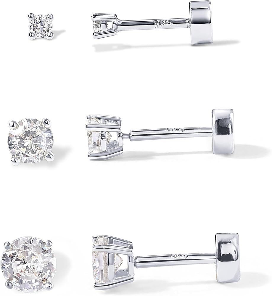 PAVOI Flat Back Stud Earrings for Women, 14K Gold Plated CZ Cartilage Studs | Amazon (US)