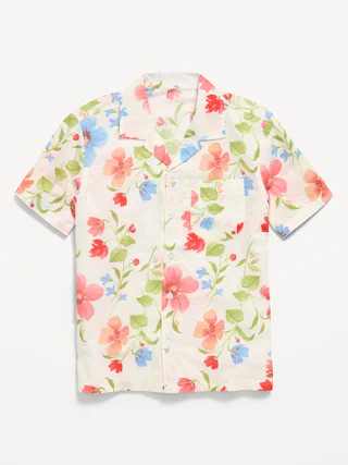 Printed Short-Sleeve Linen-Blend Shirt for Boys | Old Navy (US)