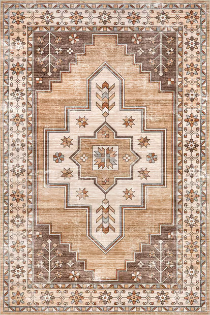 Sand Laurel Medallion Washable Area Rug | Rugs USA