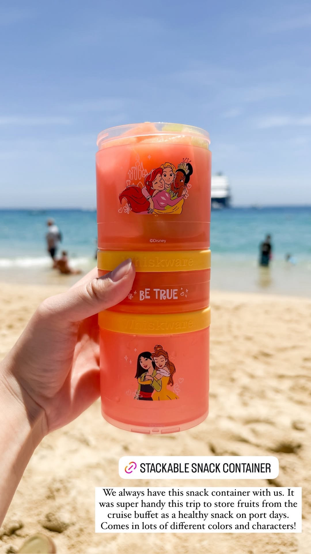 STACKABLE SNACK CONTAINER! 
We always have this snack container with us. It was super handy this trip to store fruits from the cruise buffet as a healthy snack on port days. Comes in lots of different colors and characters!

#LTKTravel #LTKKids #LTKFindsUnder50