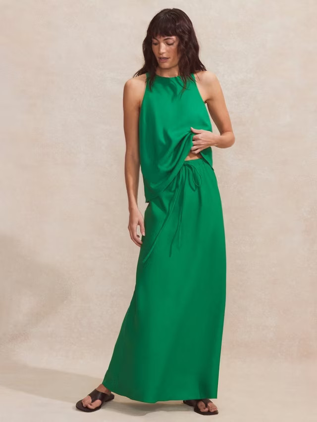 Ro&ZoPetite Linen Rich Bias Cut Skirt, Green | John Lewis (UK)