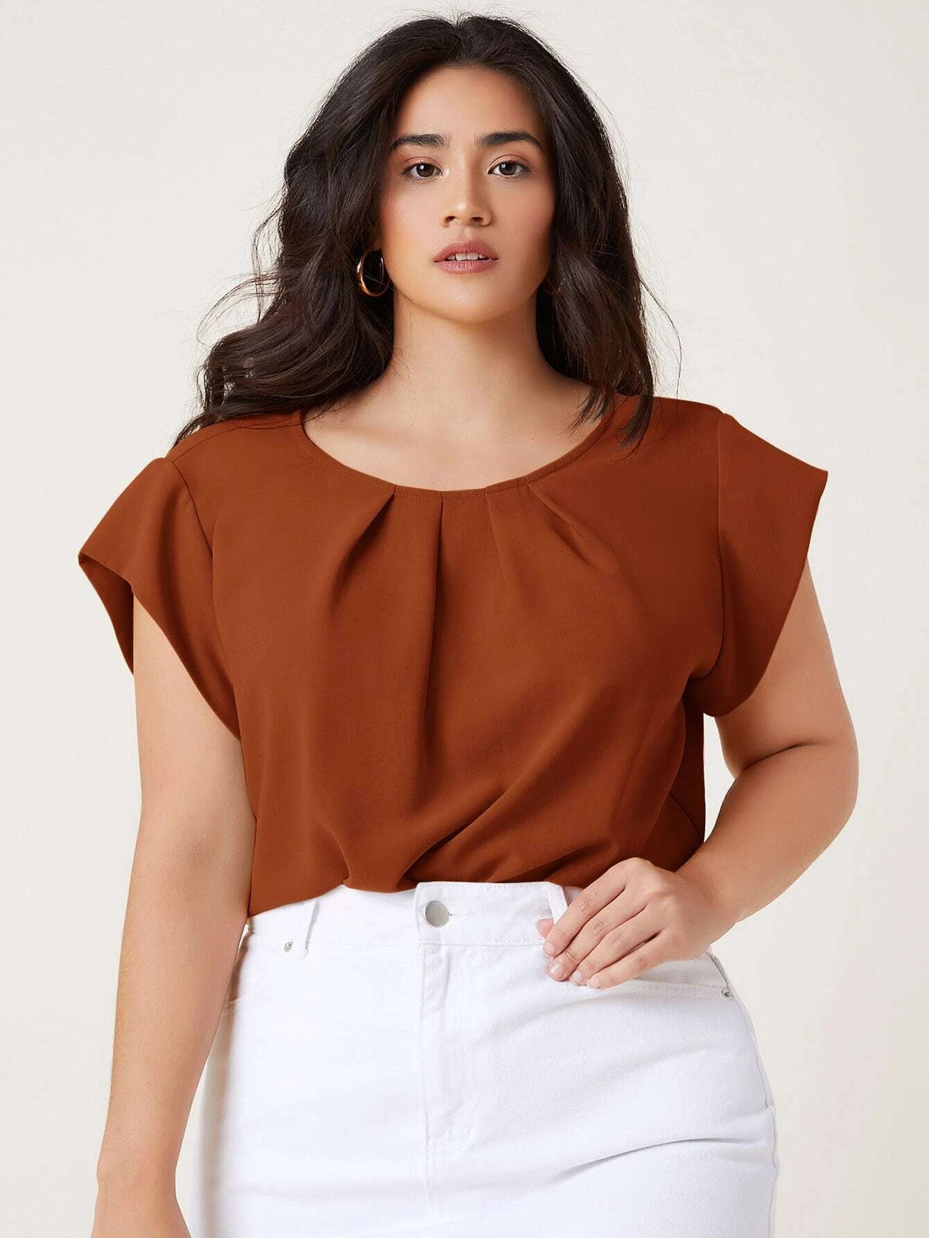 SHEIN Plus Fold Pleated Solid Top | SHEIN