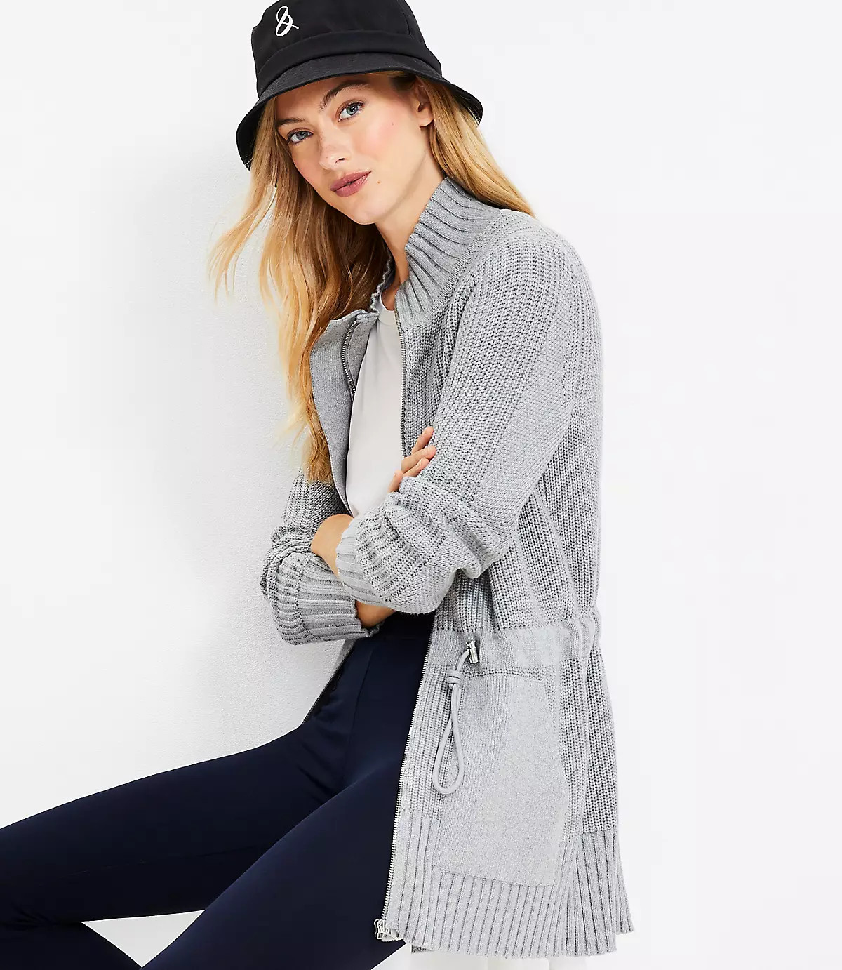 Lou & Grey Drawstring Zip Pocket Cardigan | LOFT