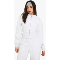 boohoo Women's Deep Cinched Waist Cropped Zip Through Hoodie in Ash Grey | Size: Small | Polyurethane | boohoo (US & Canada)