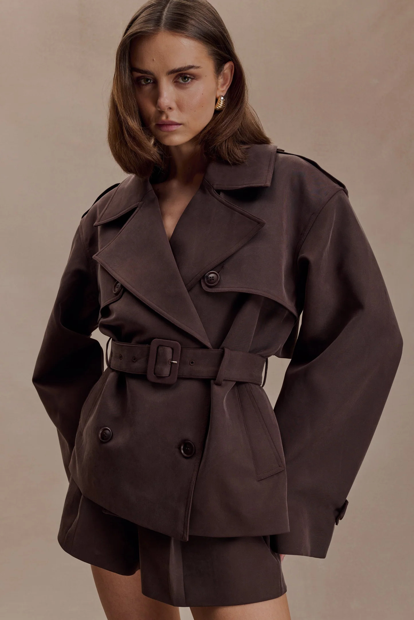 Short Trench Jacket - Chocolate | MESHKI US
