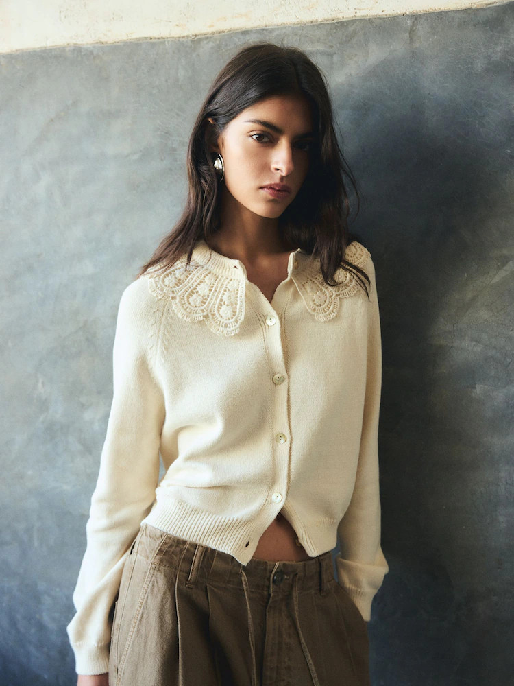 BHOEM Ecru Crochet Collar Knit Cardigan | Next US
