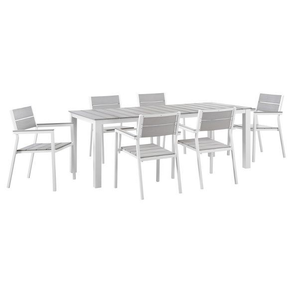 Maine 7pc Rectangle Metal Patio Dining Set - White/Light Gray - Modway | Target