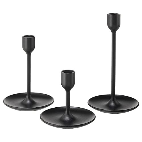 IKEA FULLTALIG Candlestick, Set of 3 Powder Coating Black Aluminum Candlestick Holder for Taper Candles, Table Romantic for Wedding, Birthday, Dinner Home & Bar Decorative (No LED Candle Included) | Amazon (US)