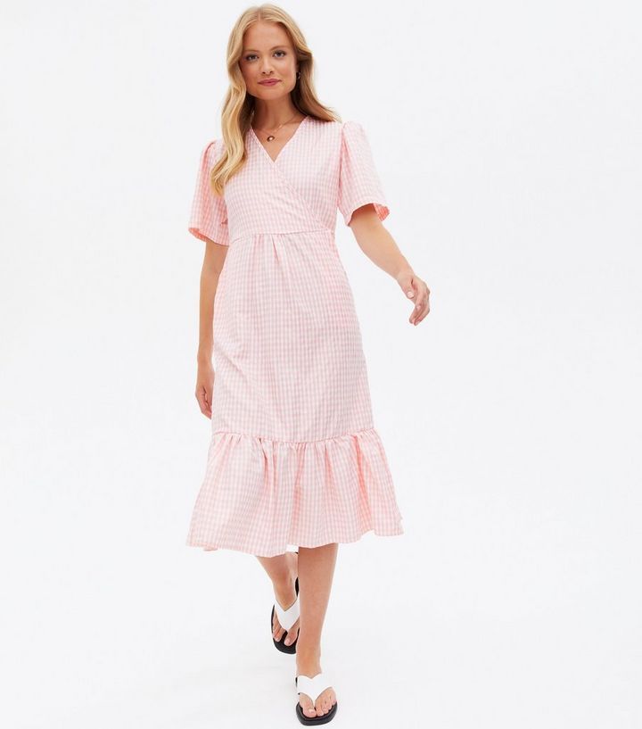 Cameo Rose Pale Pink Gingham Wrap Midi Dress
						
						Add to Saved Items
						Remove from Sa... | New Look (UK)