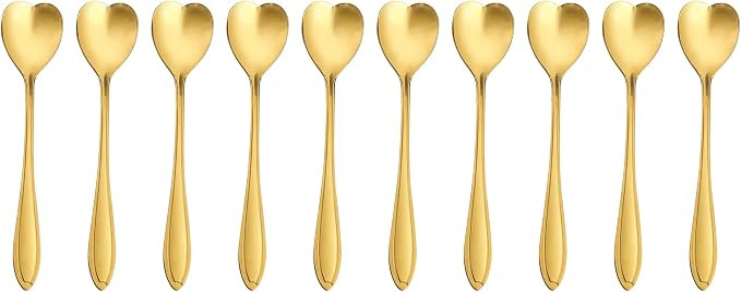 Cuchara de flores de acero inoxidable de 10 piezas, cucharas creativas de postre doradas, cuchara... | Amazon (US)