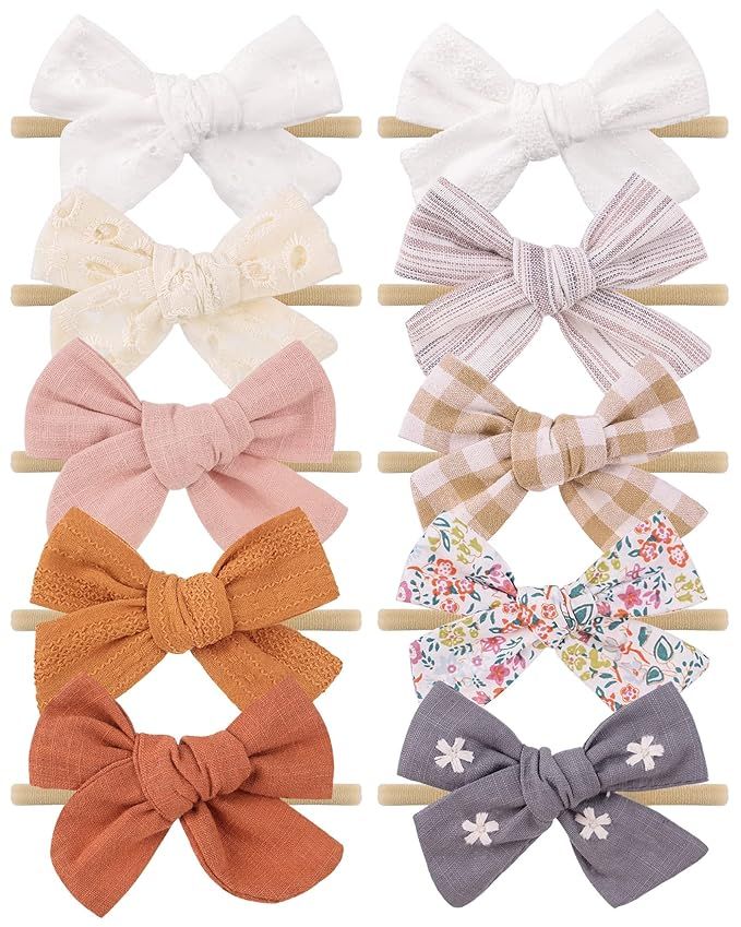 doboi 10PCS Baby Girls Headbands Hair Bows Nylon Linen Hairbands Handmade Hair Accessories for Ne... | Amazon (US)