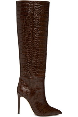 Brown Croc Stiletto Boots | SSENSE
