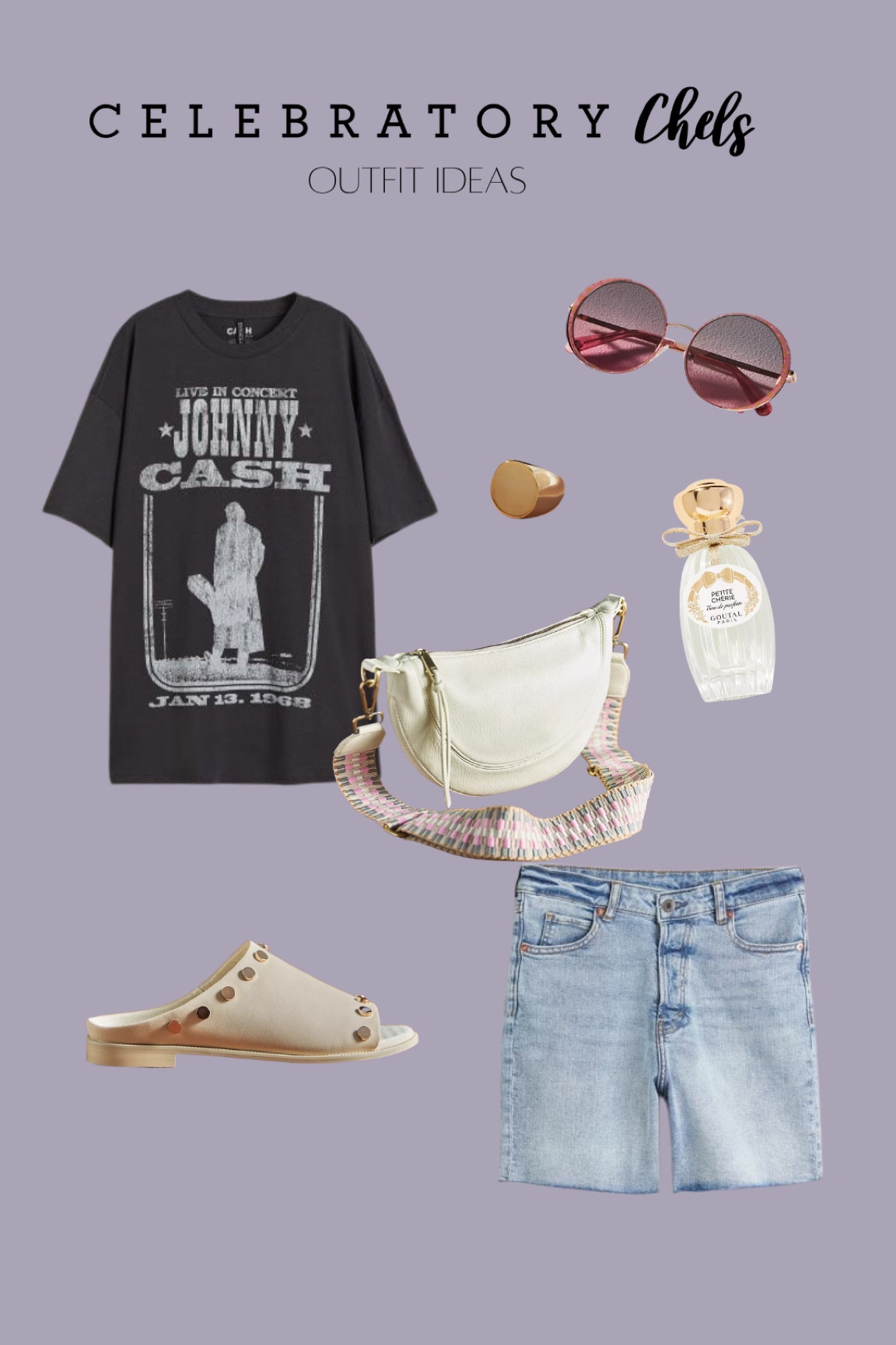 Crossbody bag
Band tee
Perfume
Fragrance 
Round sunglasses
Flat sandals
Rockstar muse style
Cutoff shorts
Oversized tee
Summer outfit
Statement ring
Rock n roll 
Festival style 

#LTKbeauty #LTKFestival #LTKstyletip