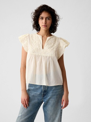 Crinkle Gauze Embroidered Cropped Shirt | Gap (US)