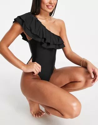 The Frolic Dream one sholder frill swimsuit in black | ASOS (Global)