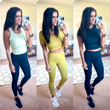 Amazon workout outfits! 
I’m in size medium in the tops, size xs in leggings 

#LTKstyletip #LTKfitness #LTKfindsunder100