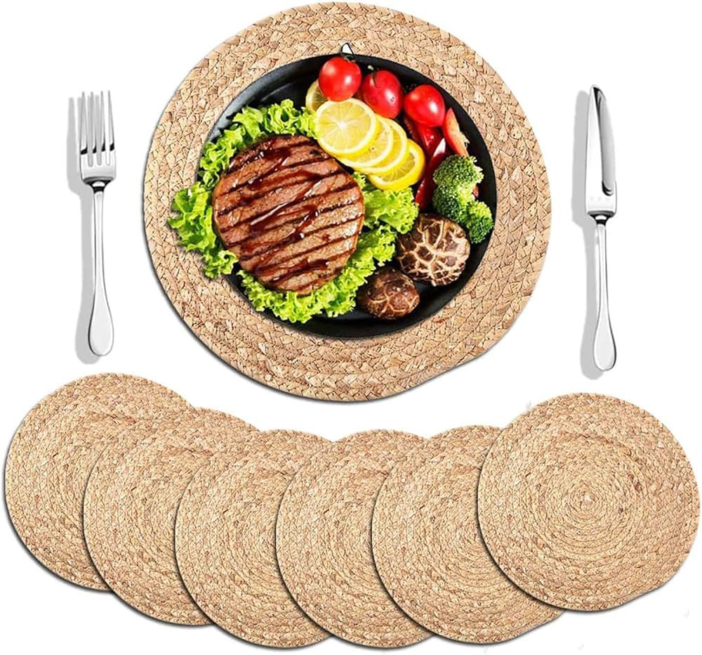 WENFOME 6 Pack Round Woven Placemats,13 inch Plate Chargers Natural Wicker Placemats Water Hyacin... | Amazon (US)