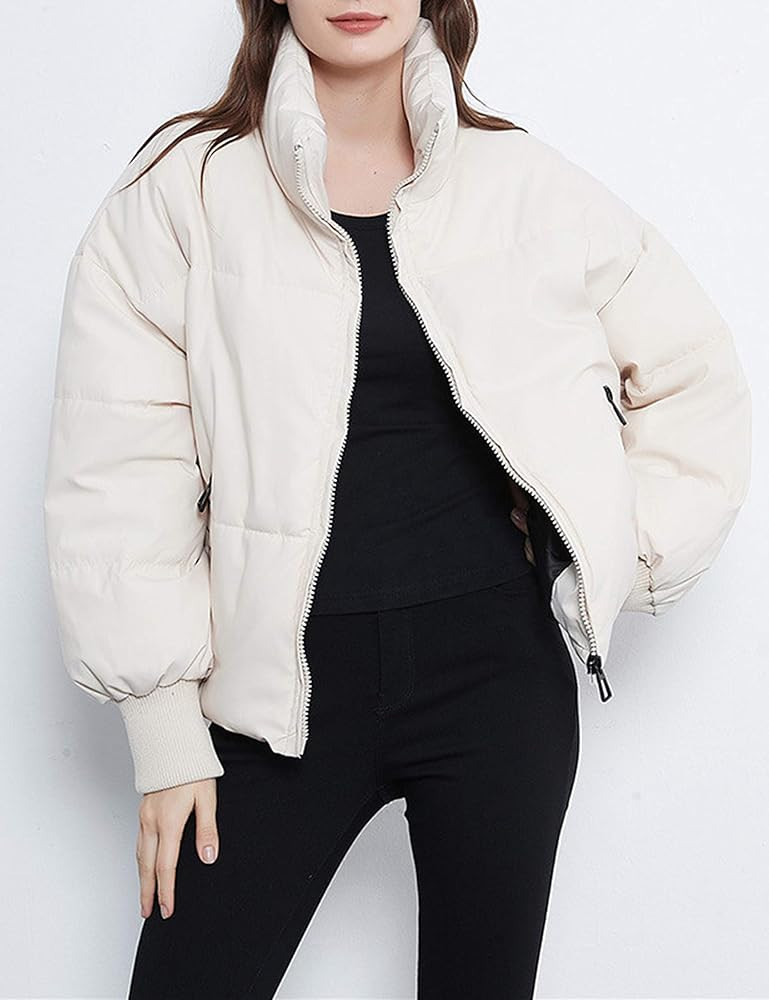 Uaneo Womens Casual Padded Full Zip Stand Collar Long Sleeve Puffer Jackets | Amazon (US)