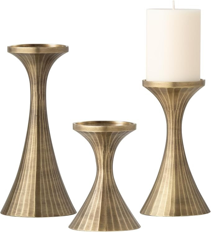 Torre & Tagus Tomar Metal Pillar Candle Holder Set of 3 Aluminum Candleholders in Vintage Gold as... | Amazon (US)