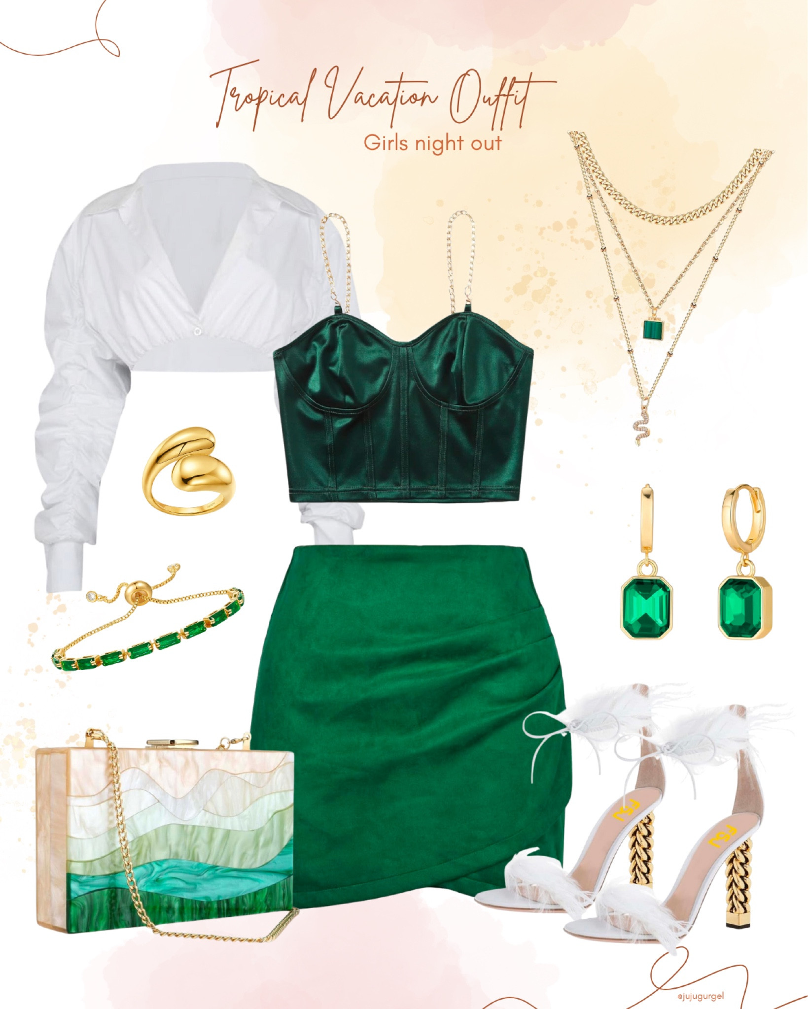Tropical vacation outfit for a girls night out in green and white with gold jewelry. #amazonfashion #founditonamazon

#LTKfindsunder50 #LTKstyletip #LTKfindsunder100