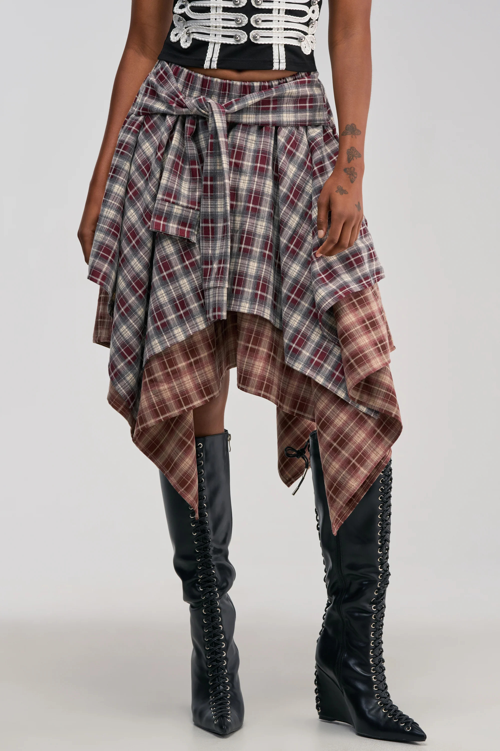 Plaid Flannel Midi Skirt, Asymmetric Hem | AKIRA | AKIRA