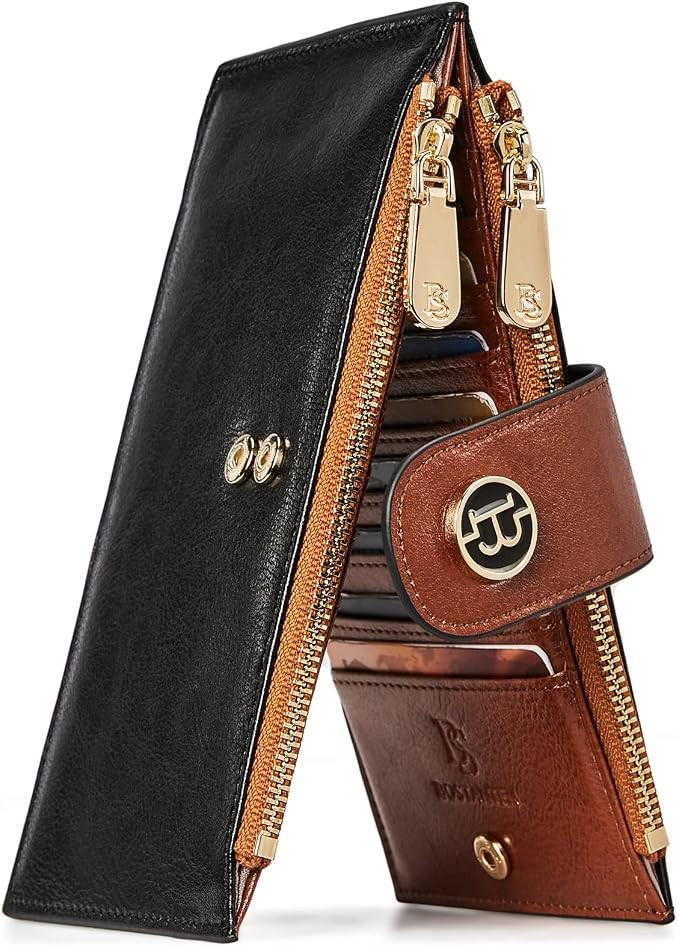 BOSTANTEN Leather Wallets for Women RFID Blocking Slim Bofild Purse Card Holder with Zipper Pocke... | Amazon (US)