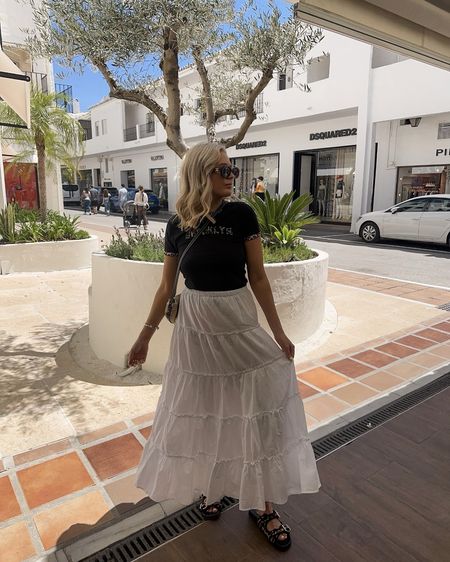 White Maxi Dress, Summer Holiday, Ruffle Dress, Pink Dress, Holiday Inspiration, Gladiator Sandals, Black T-shirt 

#LTKsummer #LTKspring #LTKeurope