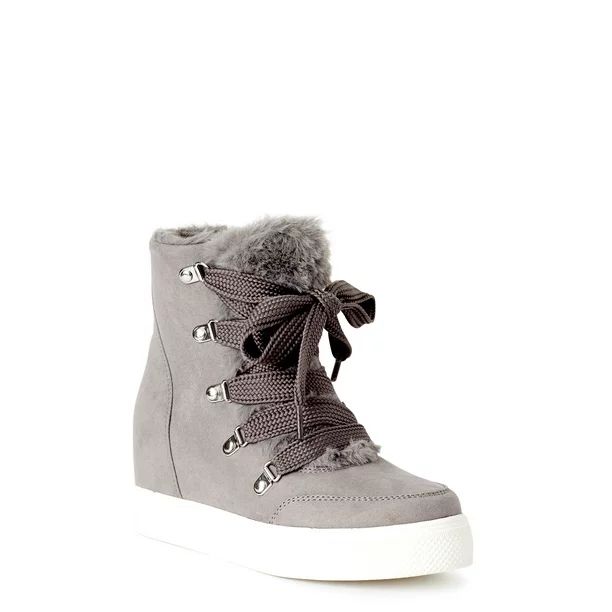 Time and Tru Women's Faux Fur Lace-Up Booties | Walmart (US)