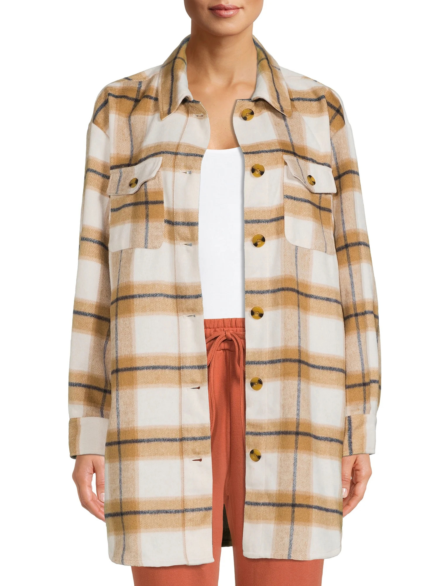 The Get Women's Long Button-Front Shacket - Walmart.com | Walmart (US)