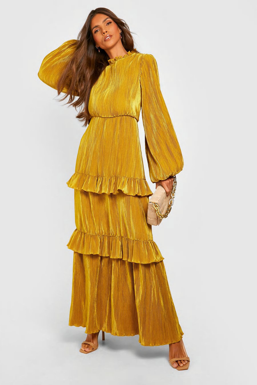 Plisse High Neck Tiered Maxi Dress | Boohoo.com (US & CA)
