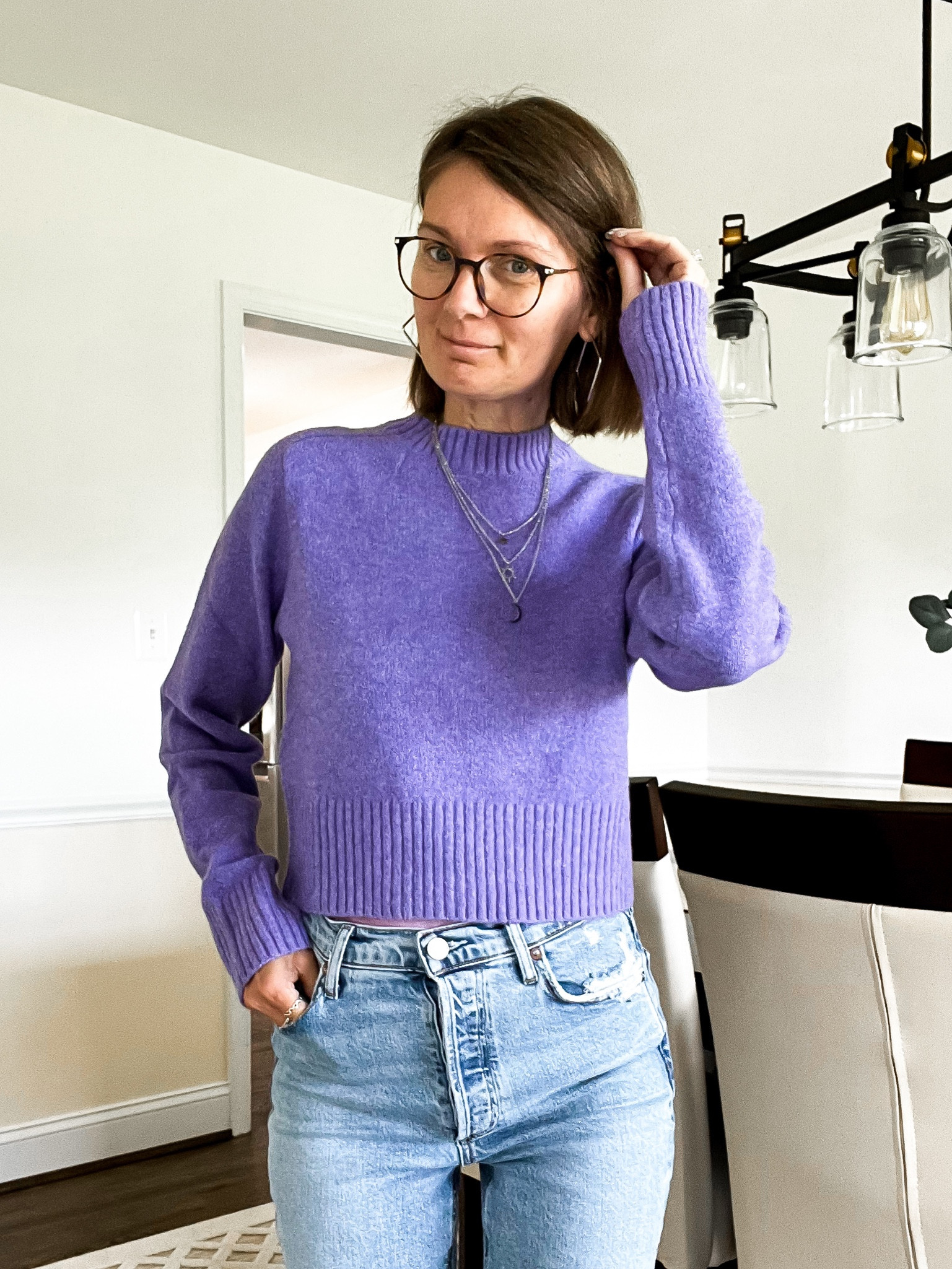 Target purple cropped sweater, comes in multiple colors. Wearing a xs fits tts. Victoria Emerson celestial necklace, layered necklace, silver necklace, Uncommon James earrings. Silver earrings 


Fall fashion/ Causal style/ Fall outfit/ affordable style

#LTKfindsunder50 #LTKover40 #LTKstyletip