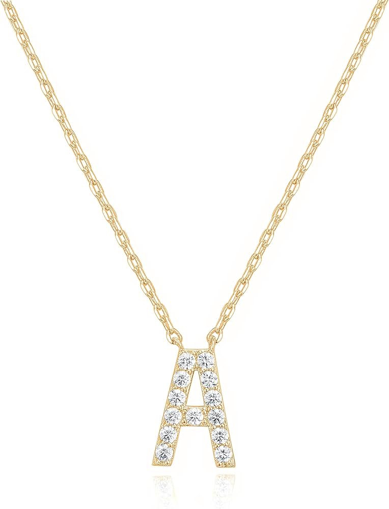 PAVOI 14K White Gold Plated Cubic Zirconia Initial Necklace | Letter Dainty Necklaces for Women | Amazon (US)
